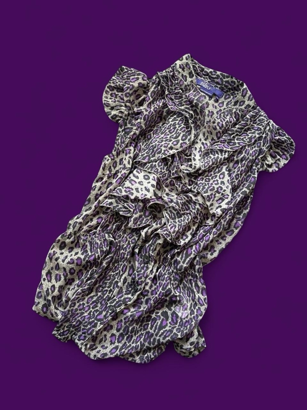 Y2K Miley Cyrus collab Silky Purple Leopard Print Women's Scarf Blouse